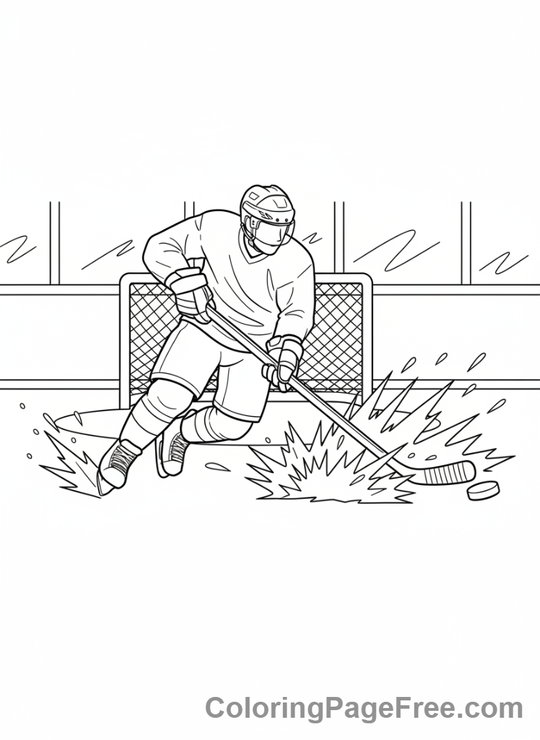 Hockey coloring page - Player shooting puck