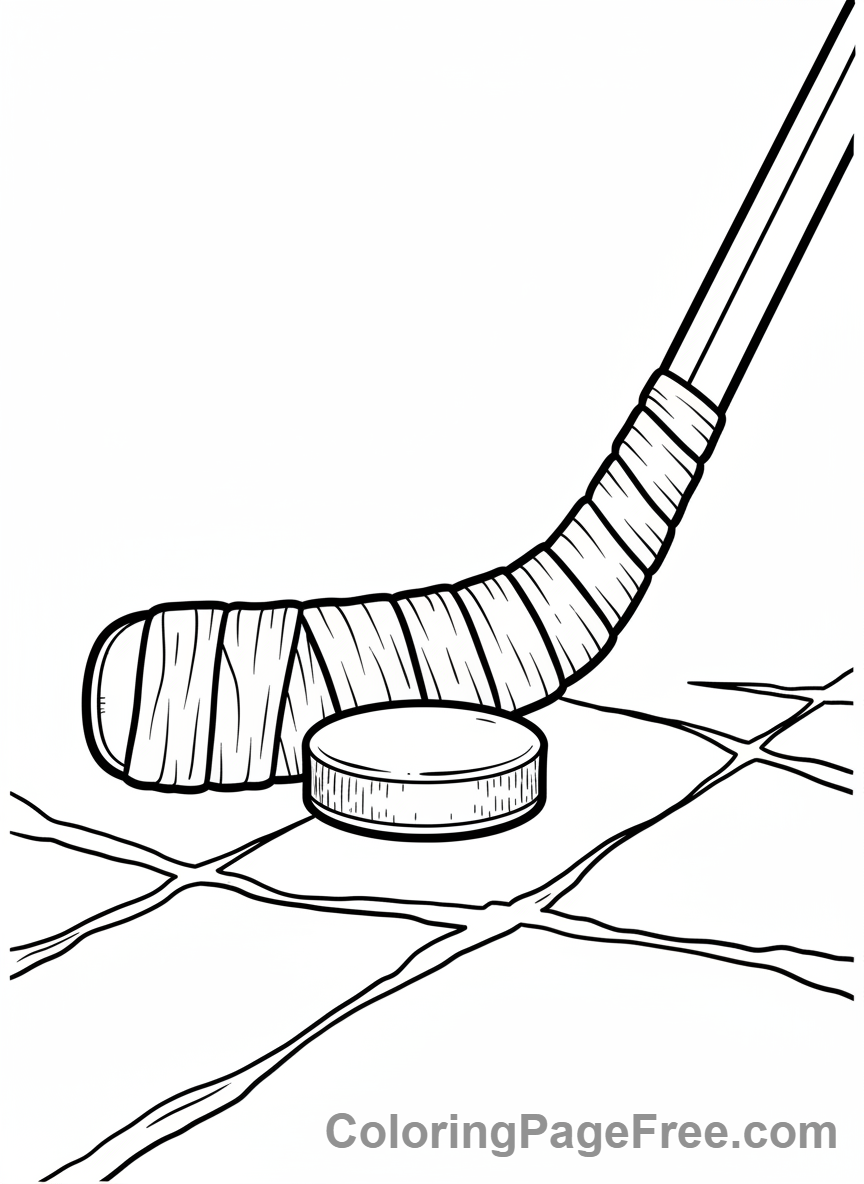 Hockey coloring page - Stick and puck