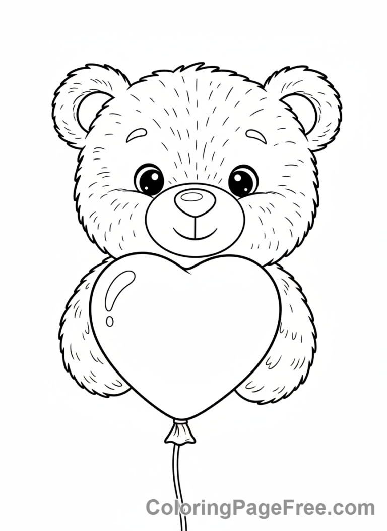 Holiday coloring page - Bear holding heart