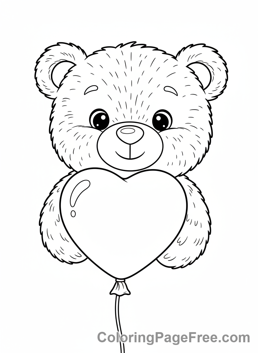 Holiday coloring page - Bear holding heart