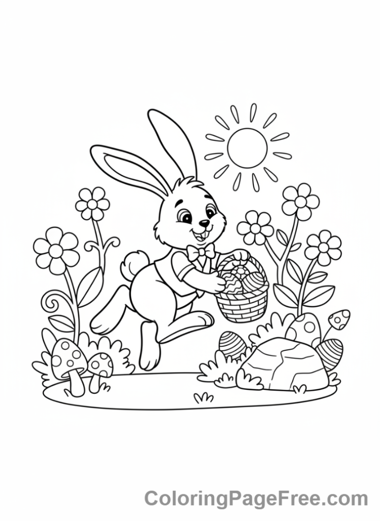 Holiday coloring page - Bunny hiding eggs