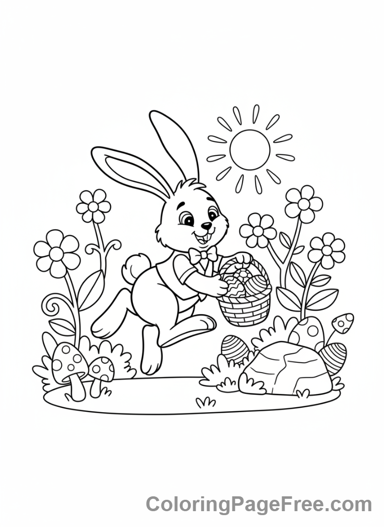 Holiday coloring page - Bunny hiding eggs