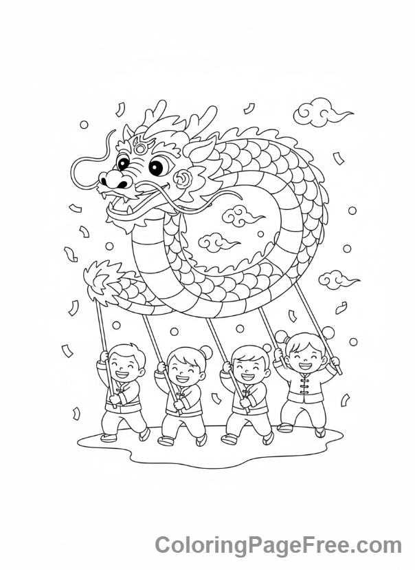 Holiday coloring page - Dragon dance celebration