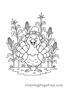 Holiday coloring page - Happy turkey farmer