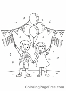 Holiday coloring page - Kids waving flags