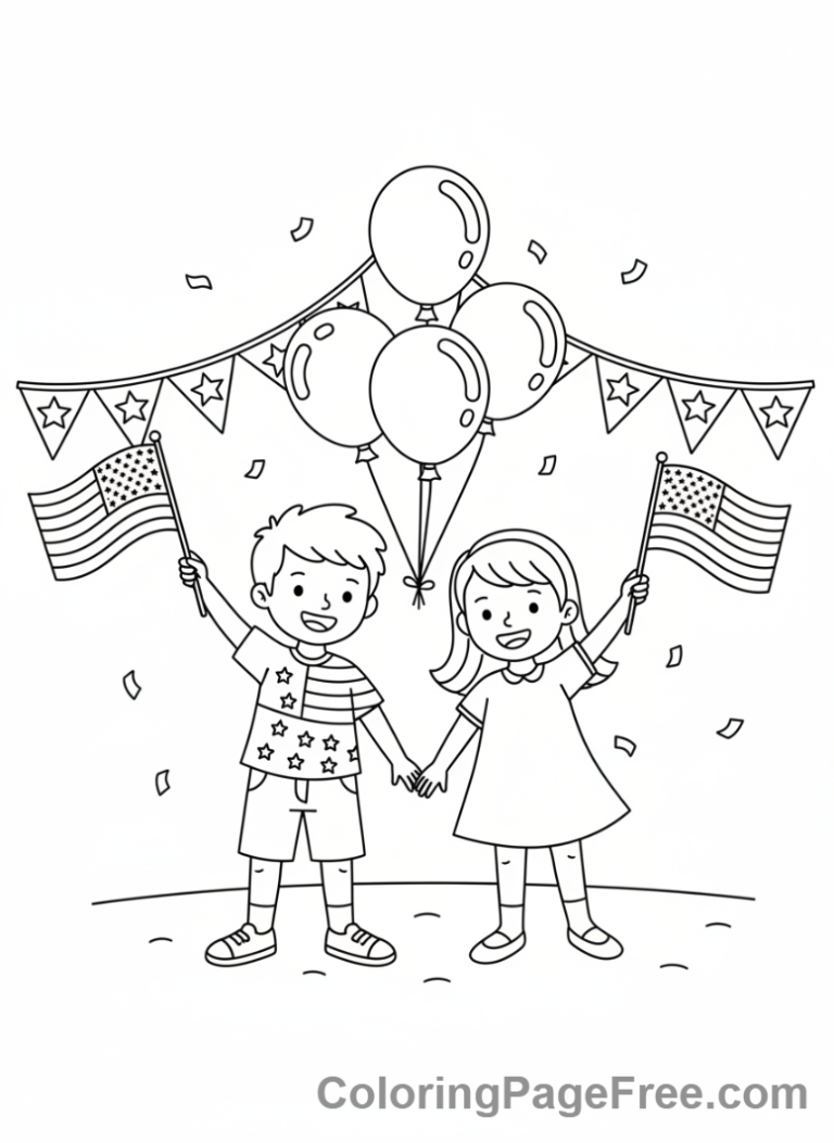 Holiday coloring page - Kids waving flags