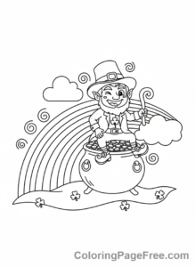 Holiday coloring page - Leprechaun with gold