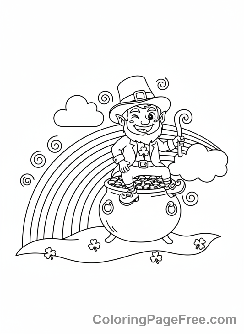 Holiday coloring page - Leprechaun with gold