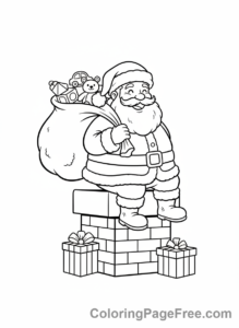 Holiday coloring page - Santa delivering gifts