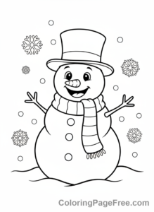 Holiday coloring page - Snowman with scarf