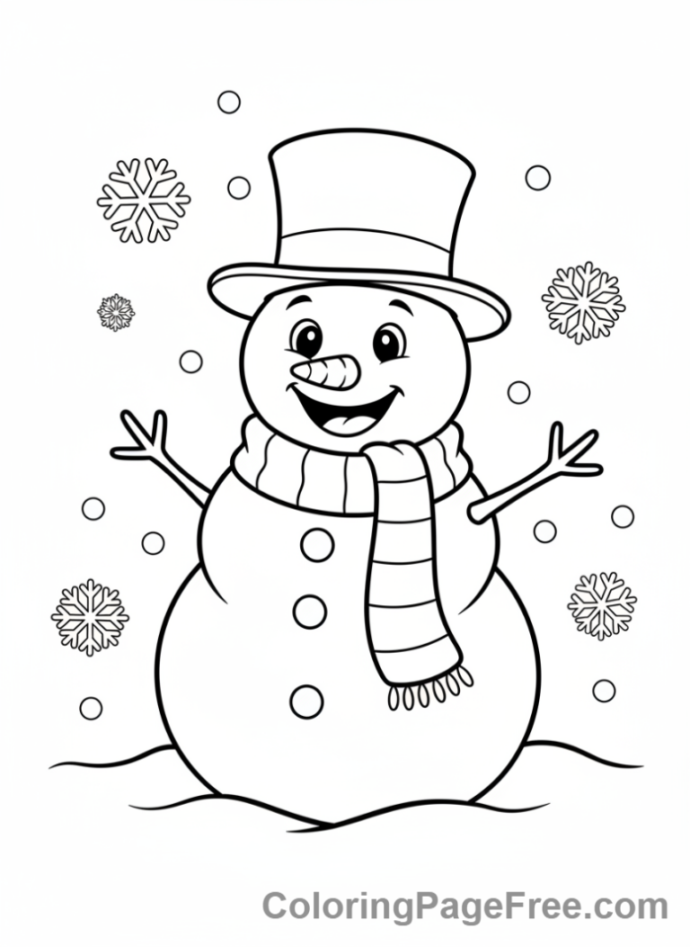 Holiday coloring page - Snowman with scarf