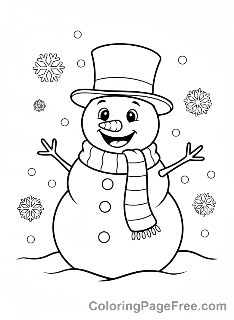 Holiday coloring page - Snowman with scarf