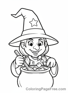 Holiday coloring page - Witch stirring potion