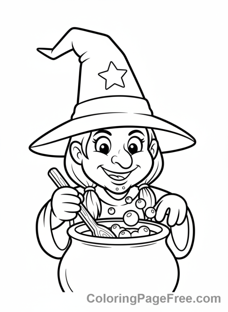 Holiday coloring page - Witch stirring potion
