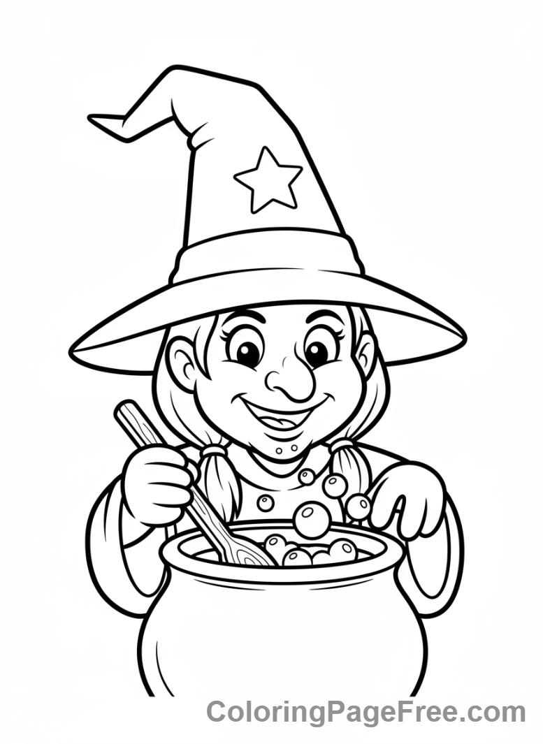 Holiday coloring page - Witch stirring potion