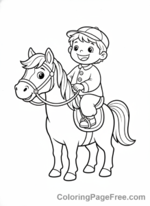 Horse coloring page - Child riding horse