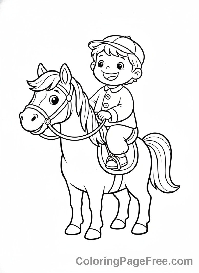 Horse coloring page - Child riding horse