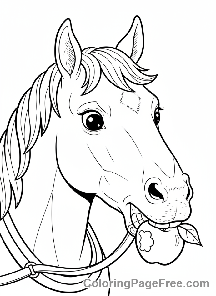 Horse coloring page - Horse eating apple