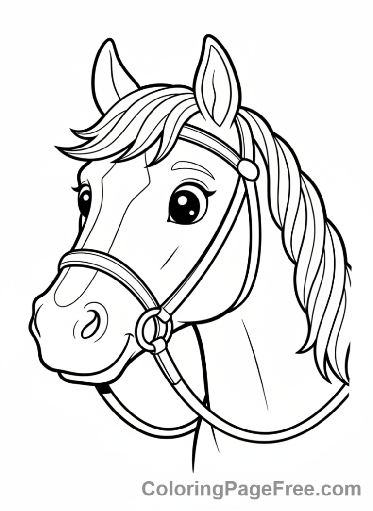 Horse coloring page - Horse face close-up