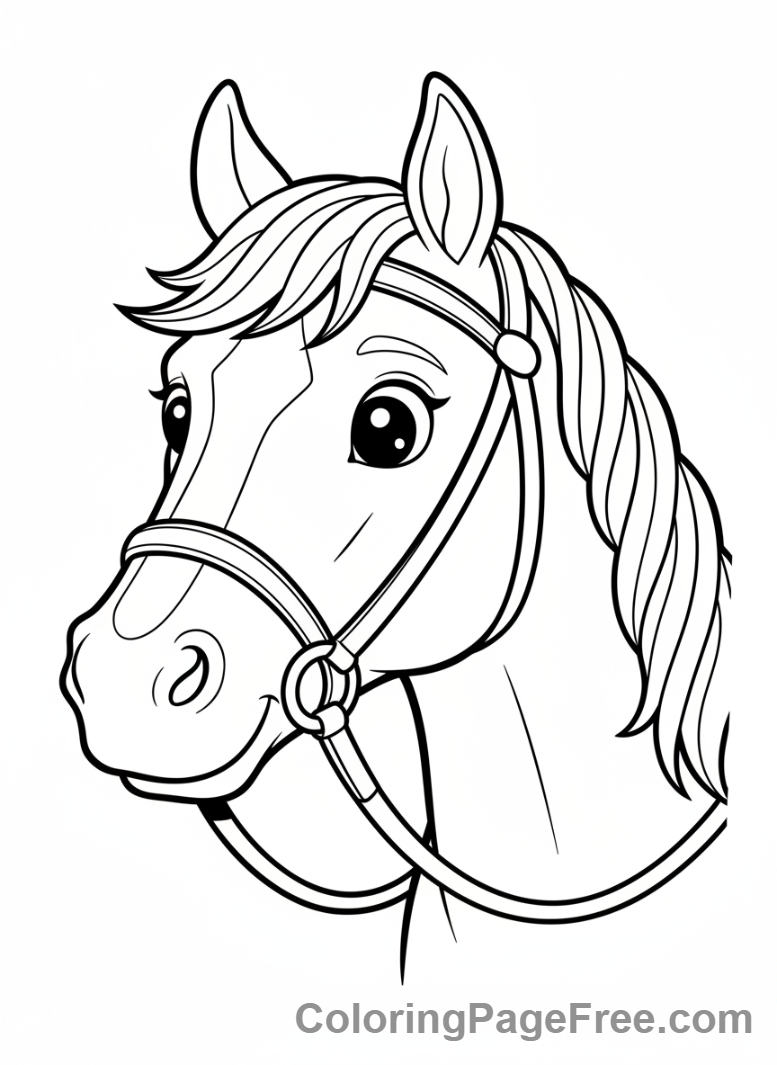 Horse coloring page - Horse face close-up