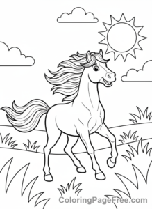 Horse coloring page - Horse galloping happy