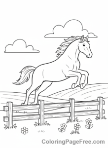 Horse coloring page - Horse jumping fence