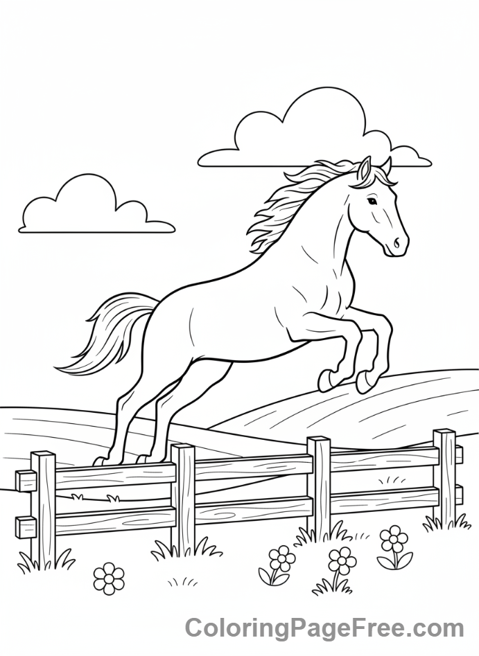 Horse coloring page - Horse jumping fence
