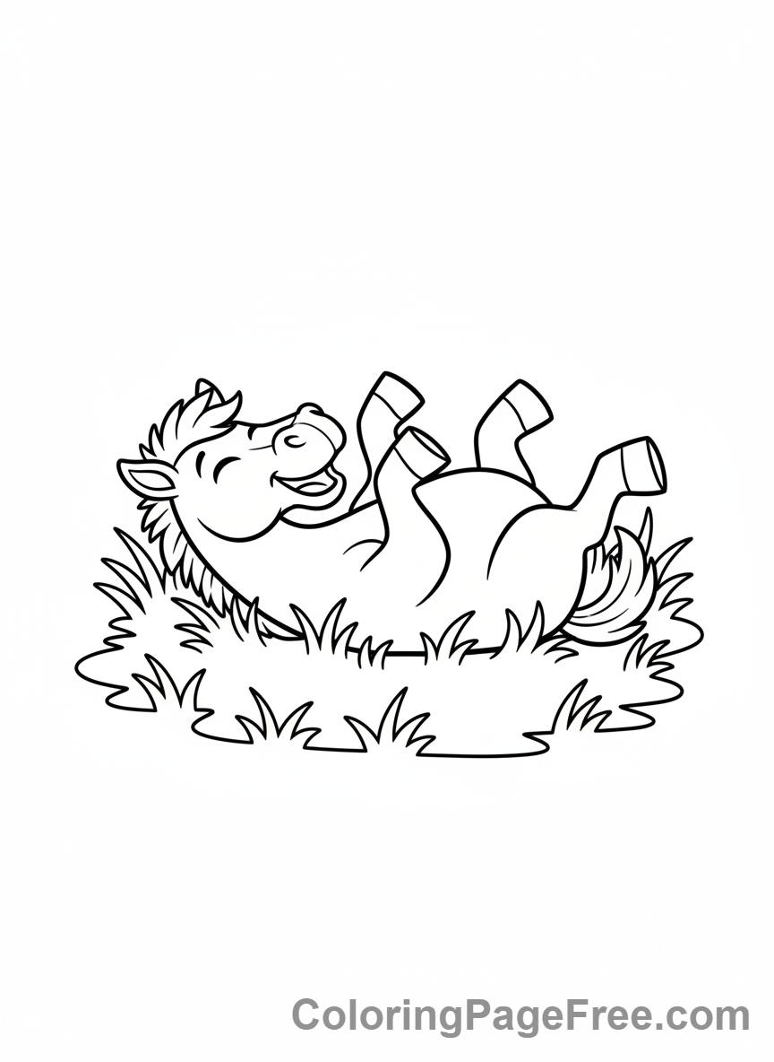 Horse coloring page - Horse rolling play