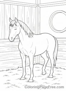 Horse coloring page - Horse sleeping barn