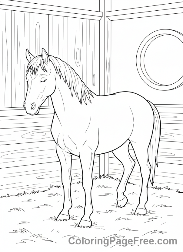 Horse coloring page - Horse sleeping barn