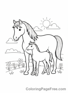 Horse coloring page - Mare and foal