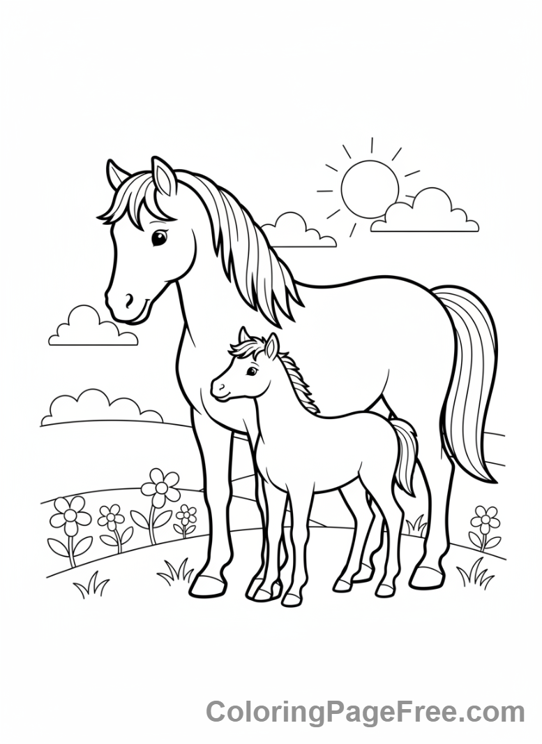 Horse coloring page - Mare and foal