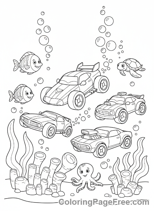 Hot Wheels coloring page - Underwater race adventure