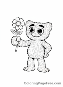 Huggy Wuggy coloring page - Huggy Wuggy holding flower