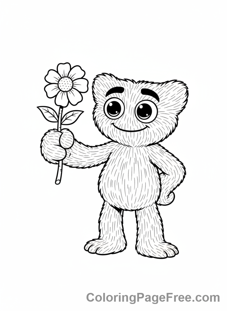 Huggy Wuggy coloring page - Huggy Wuggy holding flower