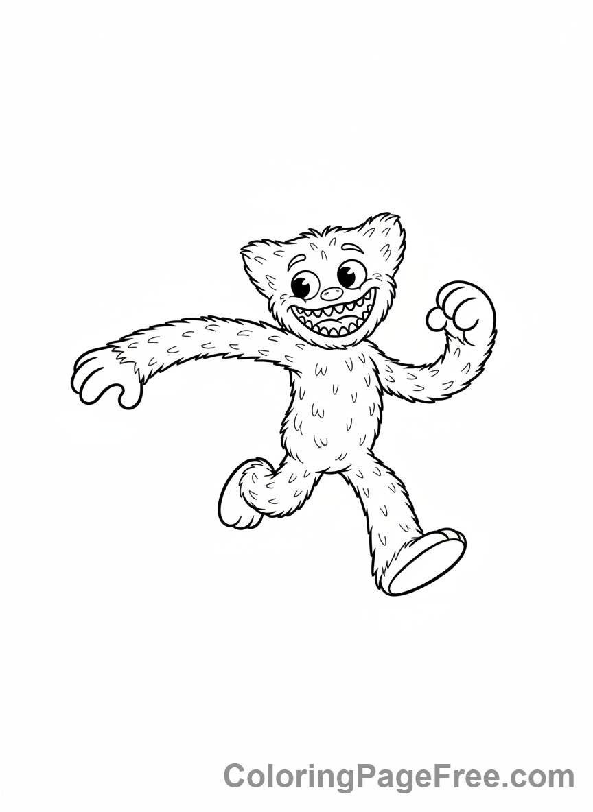 Huggy Wuggy coloring page - Huggy Wuggy running fun