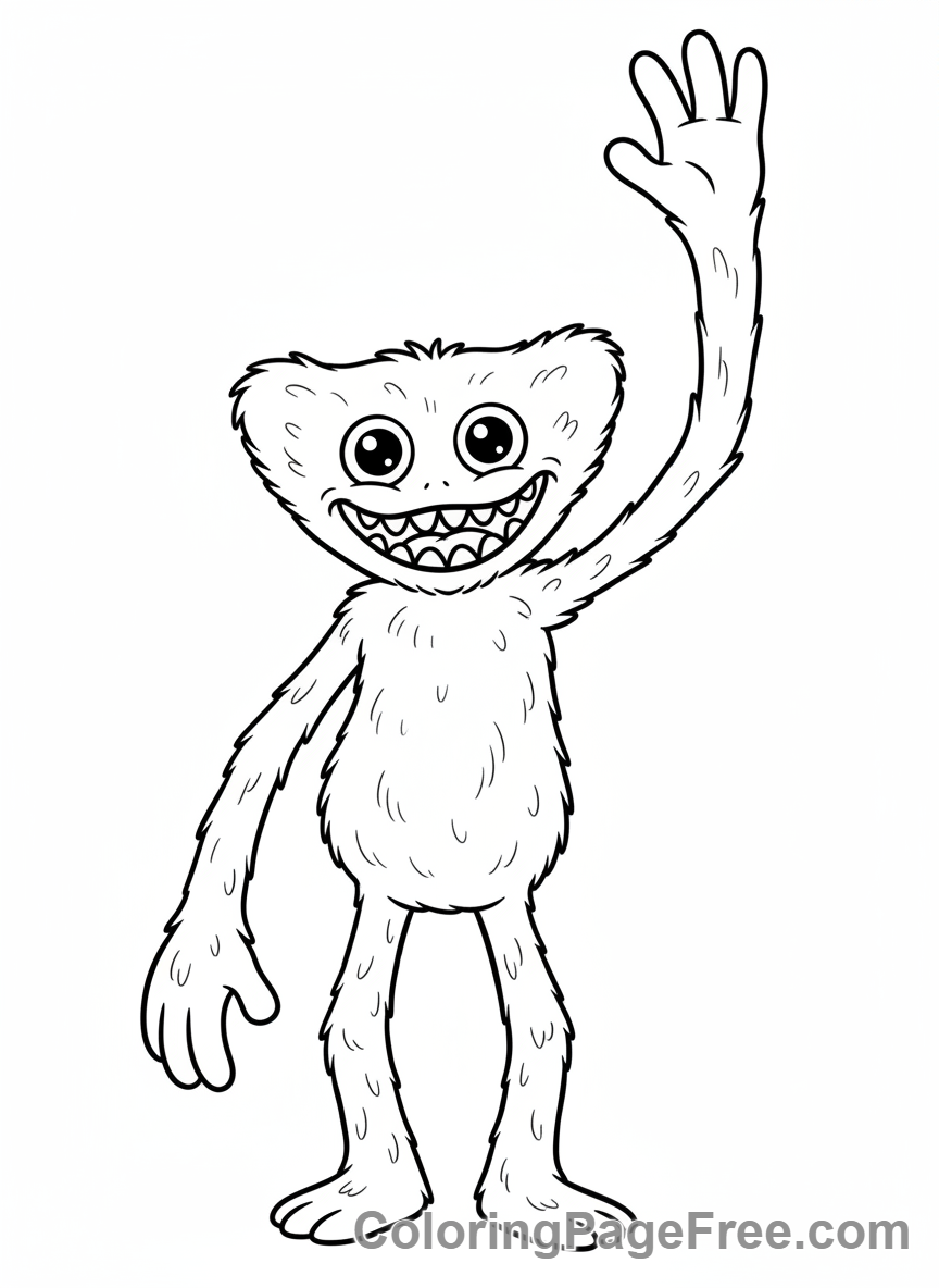 Huggy Wuggy coloring page - Huggy Wuggy waving hello