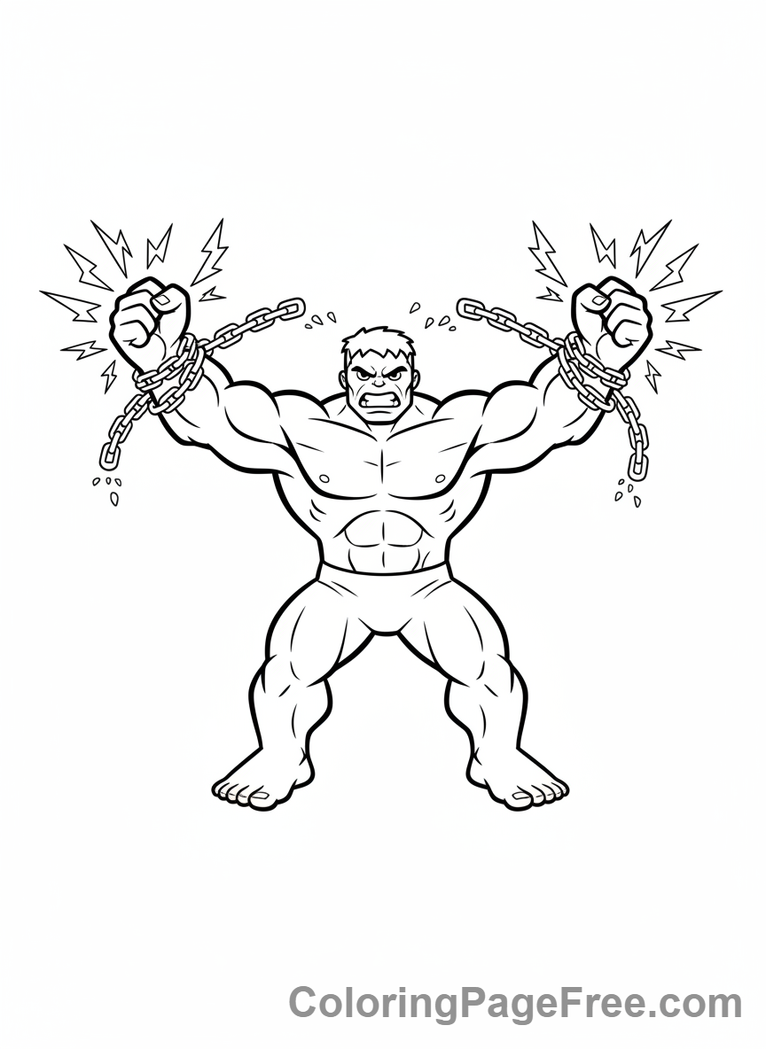 Hulk coloring page - Hulk breaking chains