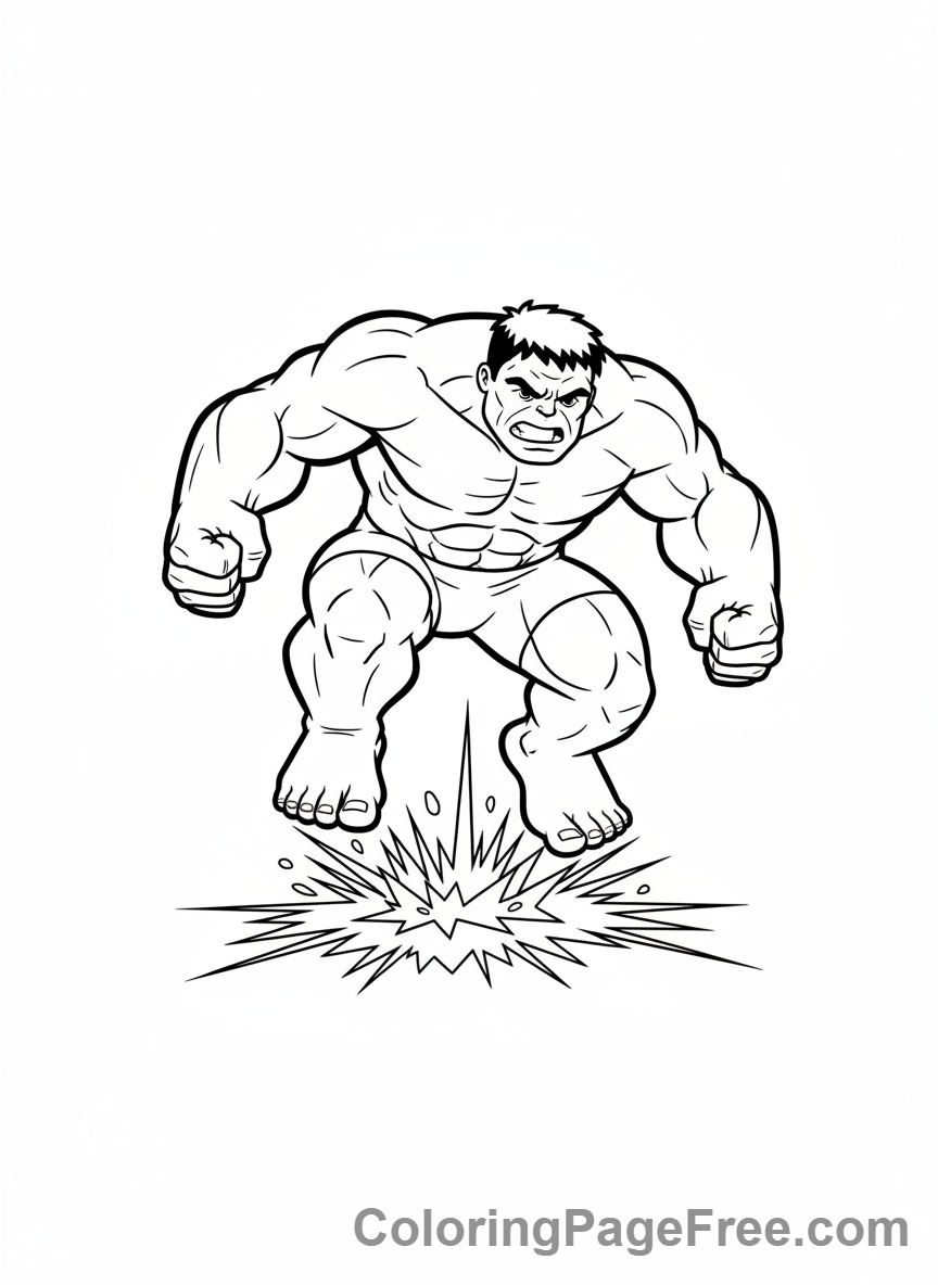 Hulk coloring page - Hulk landing jump