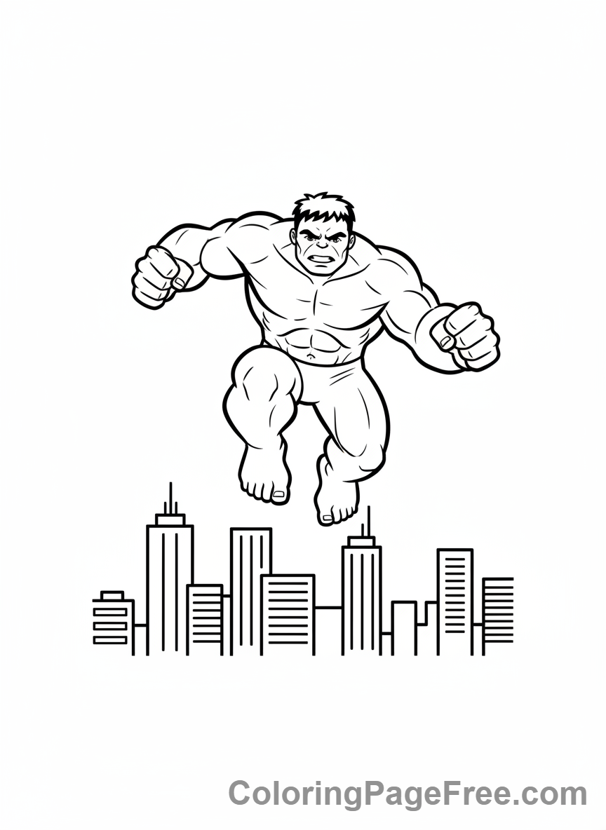 Hulk coloring page - Hulk leaping high