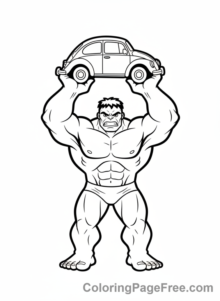 Hulk coloring page - Hulk lifting car