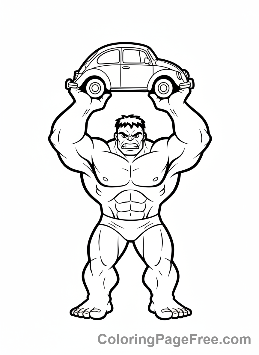 Hulk coloring page - Hulk lifting car