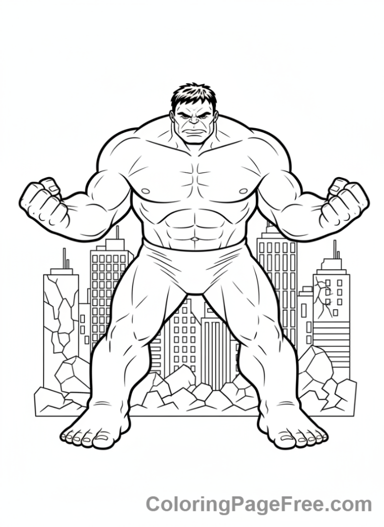 Hulk coloring page - Hulk standing city