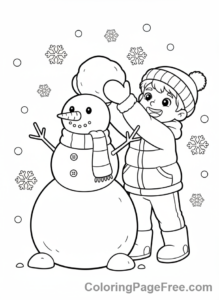 Ice coloring page - Boy building snowman
