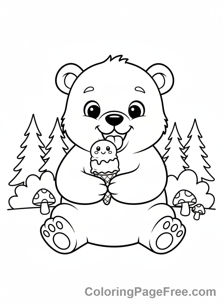 Ice Cream coloring page - Bear cub ice cream