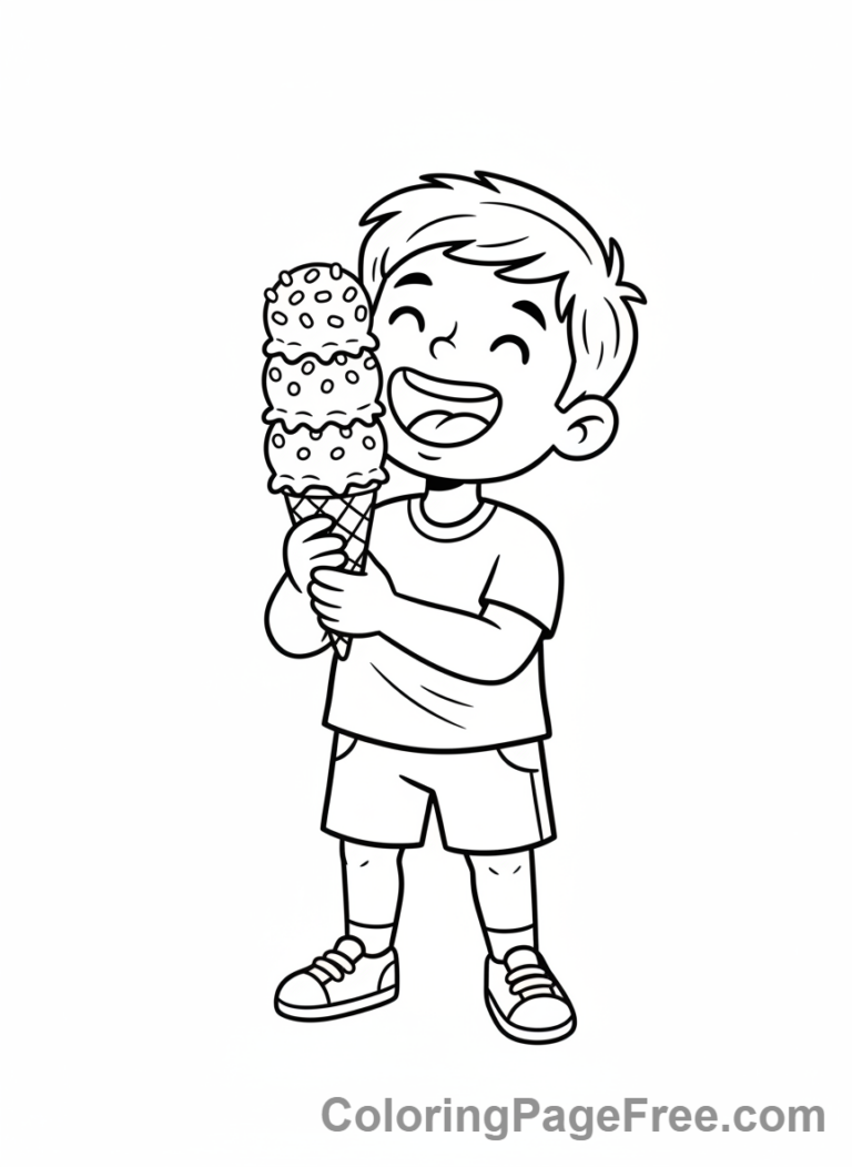 Ice Cream coloring page - Child eating cone