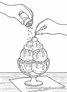 Ice Cream coloring page - Hands decorating sundae