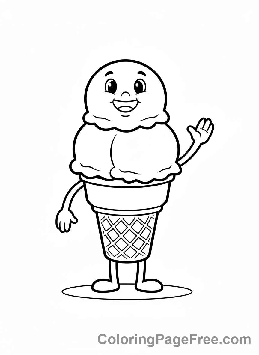 Ice Cream coloring page - Happy ice cream cone