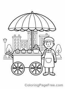 Ice Cream coloring page - Ice cream cart umbrella