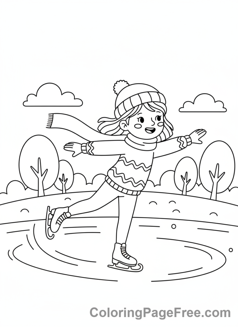 Ice coloring page - Girl ice skating